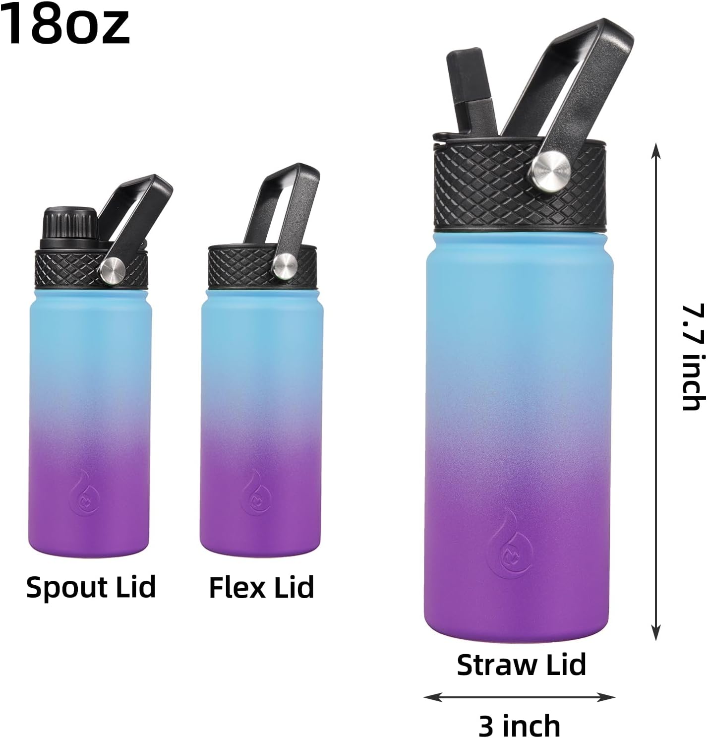 BJPKPK Insulated Water Bottles with Straw Lid, 40oz Stainless Steel Water Bottles with 3 Lids, BPA Free Leakproof Thermo, Tumblers, Cups for Sports, Gym- Midnight - Colors A