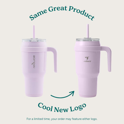 REDUCE 24 oz Stainless Steel Tumbler with Handle - Dual-Wall Vacuum Insulated Travel Mug, Sweat-Proof Lid & Reusable Straw - Keeps Drinks Cold for 24 Hrs, Fits Cupholders, Dishwasher Safe - Lilac Bud