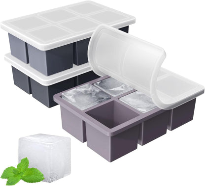 Large Ice Cube Tray for Whiskey: FDDBI Silicone Ice Cube Trays with Lid - 2Pack Big Square Old Fashioned Ice Cube Maker for Cocktail - 2inch Huge Cubed Ice Trays for Whisky