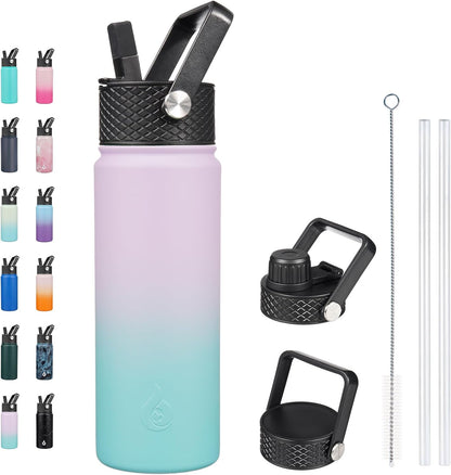 BJPKPK Insulated Water Bottles with Straw Lid, 40oz Stainless Steel Water Bottles with 3 Lids, BPA Free Leakproof Thermo, Tumblers, Cups for Sports, Gym- Midnight - Colors B