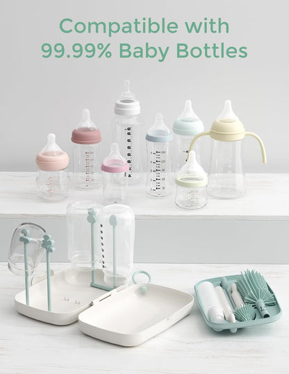 Momcozy Bottle Brush Kit with Push-Press Foam Design - Newborn Essentials Gift, Portable Cleaning Tool for Home & Travel, Baby Bottle Cleaner Brush for Breast Pumps & Nipples, Green