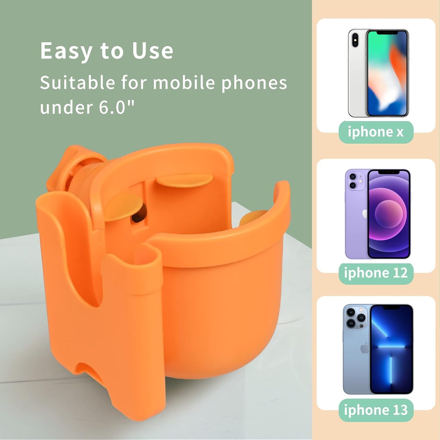 Suranew Universal Stroller Cup Holder, Adjustable Drink Holder with Phone Holder for Baby Stroller, Wheelchair, Walker, Bike, Scooter, Gifts for Family Member.