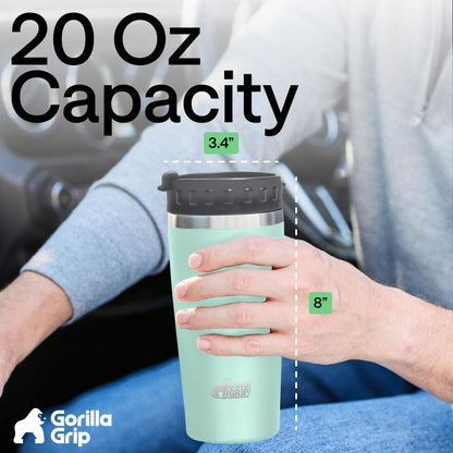 GORILLA GRIP 304 Stainless Steel Double Insulated Travel Coffee Mug, Leakproof Lid with Smooth Sip Top, Prevent Spills, Dent & Rust Resistant Reusable Tumbler Cup, Thermal Mugs for Drinks, 20oz, Black