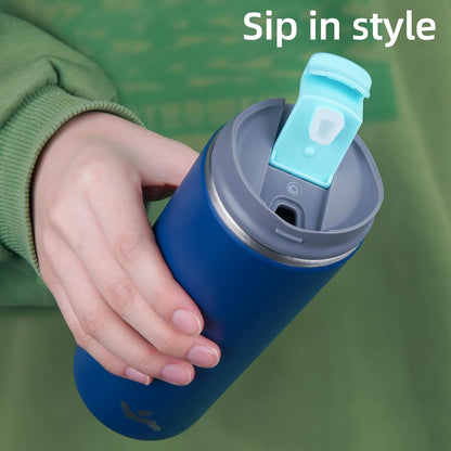 Konokyo Tumbler with Lid, 16 oz Travel Coffee Mug Double Wall Vacuum Stainless Steel Thermal Metal Cup Insulated Water Bottle,Navy Blue