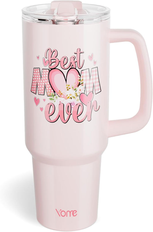 YOME 40oz Nurse Tumbler with Handle and Flip Straw | Stainless Steel Insulated Water Bottle | Keeps Drinks Cold | Dishwasher Safe | Cupholder Friendly | Gift Gym Travel Yoga