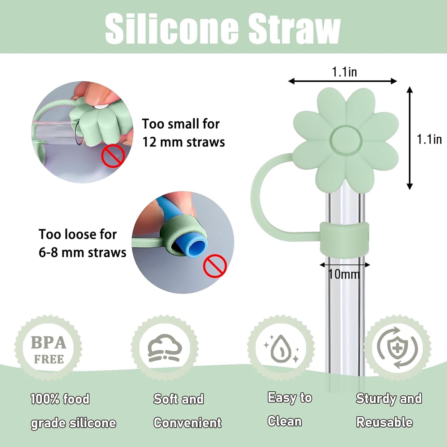 Flower Straw Covers Toppers for Stanley Cups 30&40 Oz Tumbler with Handle Accessories 4PCS Silicone Straw Caps Reusable Straws Tips Protectors for Stanley Cup 10mm 0.4in Straws,Off White