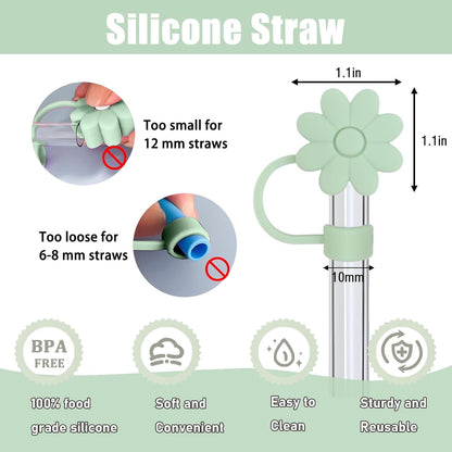 Flower Straw Covers Toppers for Stanley Cups 30&40 Oz Tumbler with Handle Accessories 4PCS Silicone Straw Caps Reusable Straws Tips Protectors for Stanley Cup 10mm 0.4in Straws,Off White