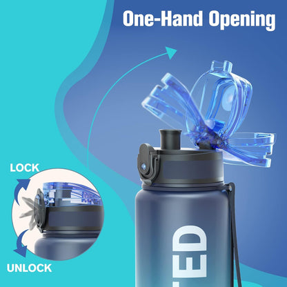 Sahara Sailor Water Bottle 32oz, Durable and Leakproof Water Bottles Motivational with Time Marker, Tritan, BPA Free, Wide Mouth with Easy Clean Brush for Gym, Travel, Home, School, Office (1 Bottle)