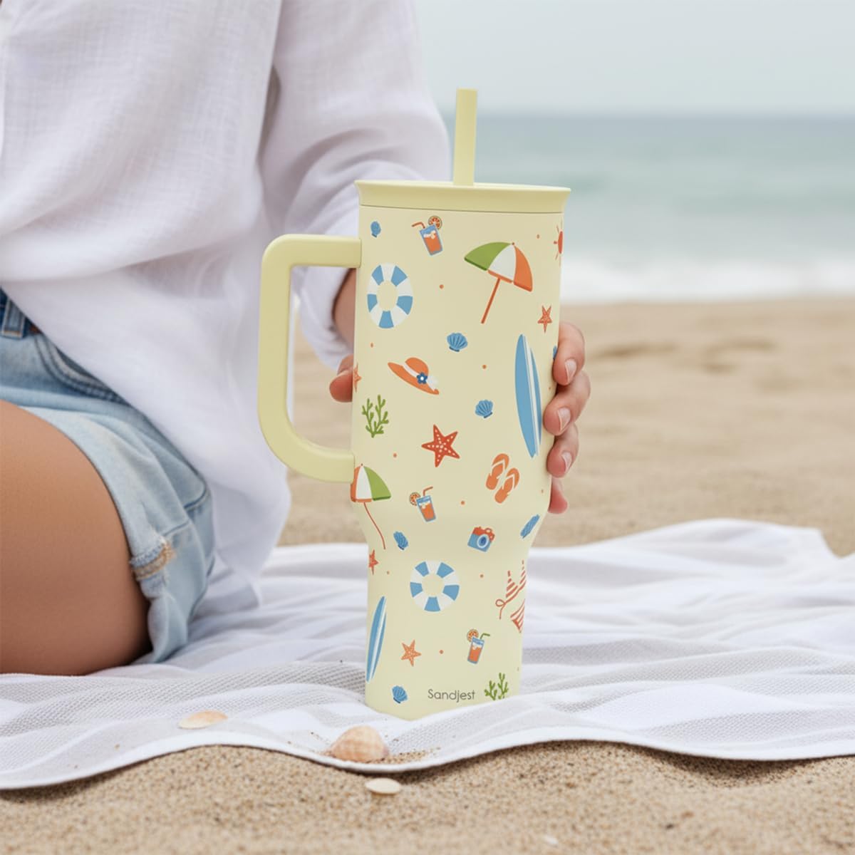SANDJEST Pickleball 40oz Tumbler With Handle and Straw, Pickleball Queen Insulated Stainless Steel Travel Coffee Mug for Women Girls Players, Gift Idea for Birthday Christmas Mothers Day