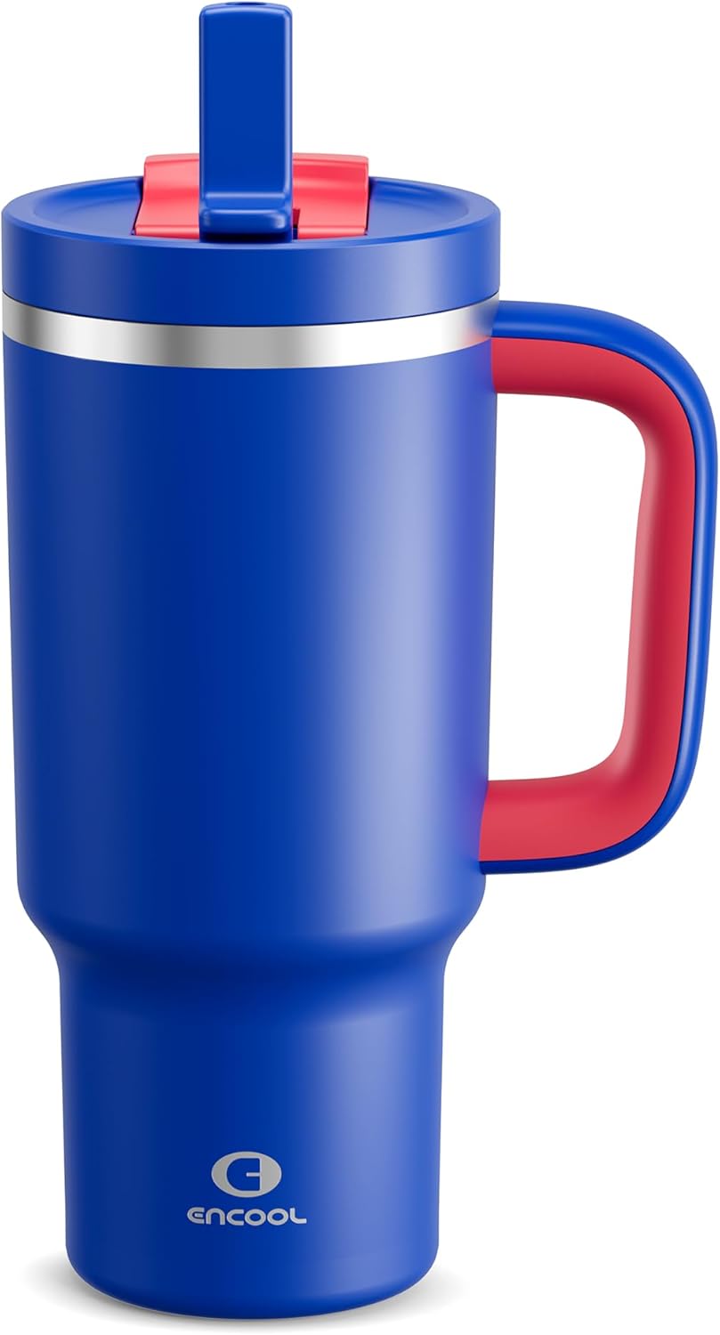 40 oz Tumbler with Handle and Straw: Stainless Steel Insulated Tumbler Keeps Cold for 24 Hours, Leakproof Travel Cup Fits in Cup Holder and BPA-Free, Cotton Candy