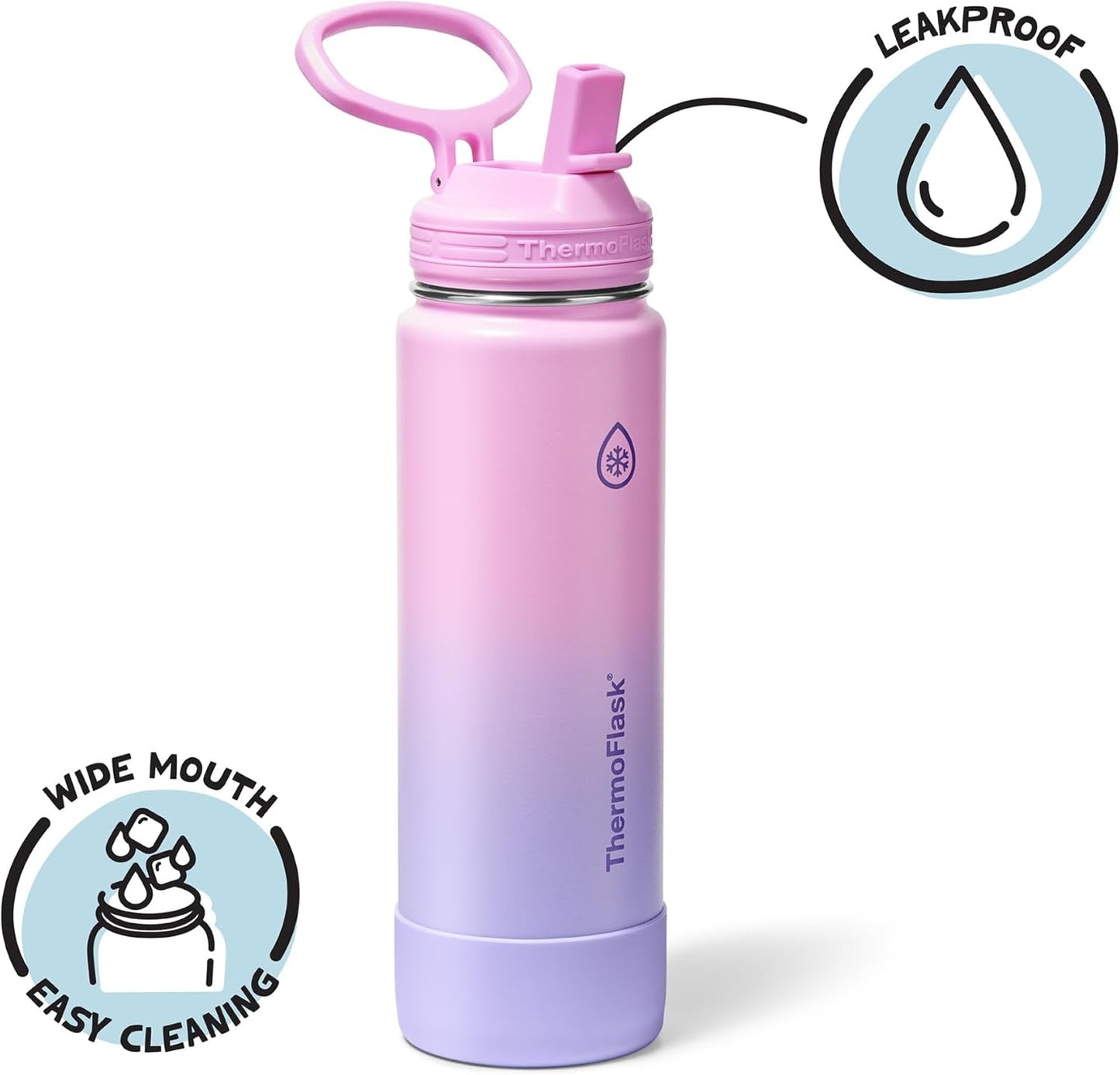 ThermoFlask Insulated Water Bottle with Spout Lid (24 oz, Lemonade Stand) - Leakproof, Stainless Steel Water Bottle for Cold & Hot Drinks, Travel & Daily Hydration