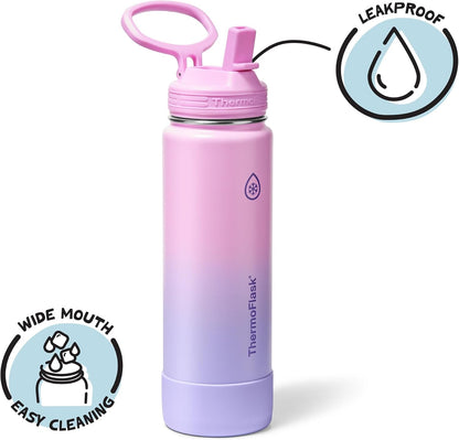 ThermoFlask Insulated Water Bottle with Spout Lid (24 oz, Lemonade Stand) - Leakproof, Stainless Steel Water Bottle for Cold & Hot Drinks, Travel & Daily Hydration