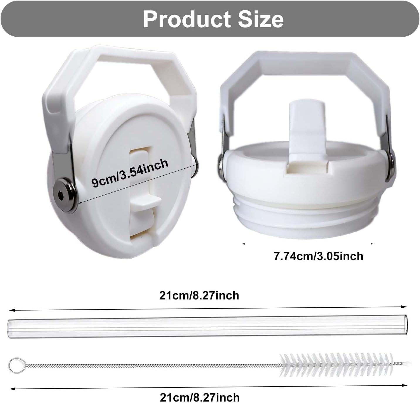 2-Pack Replacement Flip Straw Lids for Stanley IceFlow Tumbler 30oz and 20oz, Spill-Proof Cap with 2 Reusable Straws & 2 Cleaning Brushes, BPA-Free, Easy to Clean