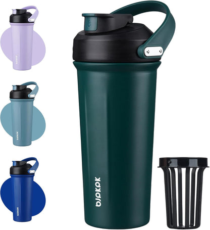 BJPKPK 25 oz Insulated Protein Shaker Bottle with Handle, Stainless Steel Tumbler for Protein Mixes,BPA Free Metal Shaker Cup for Gym Workout,White and Grey