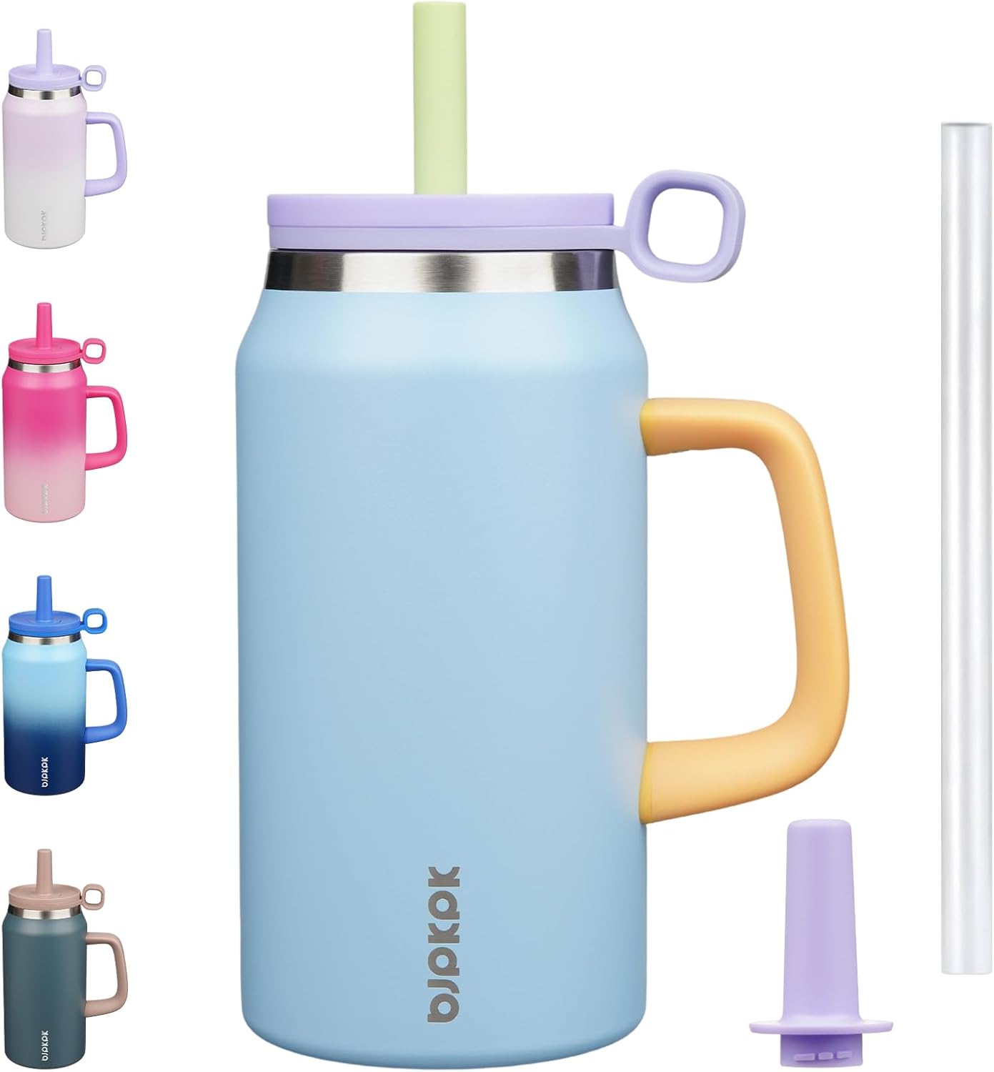 BJPKPK 50oz Insulated Tumbler with Handle Stainless Steel Travel Coffee Mug with Lid Reusable Large Water Bottle with Straw,Sky