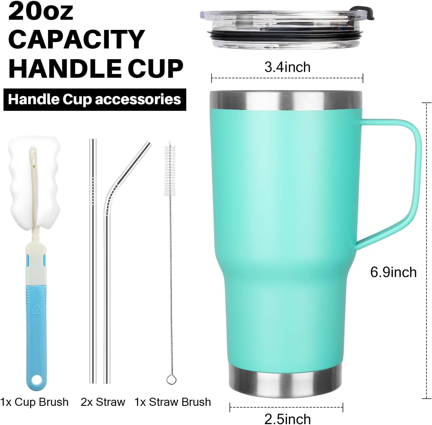 20 oz Tumbler with Handle, Stainless Steel Insulated Tumbler with Lid and Straw, Double Wall Vacuum Coffee Mug Tumbler, Insulated Coffee Thermal Cup for Cold and Hot (Light Purple)