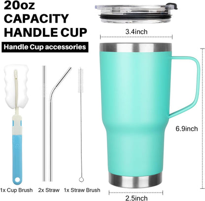 20 oz Tumbler with Handle, Stainless Steel Insulated Tumbler with Lid and Straw, Double Wall Vacuum Coffee Mug Tumbler, Insulated Coffee Thermal Cup for Cold and Hot (Light Purple)