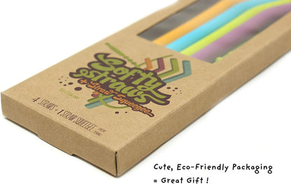Softy Straws Premium Reusable Stainless Steel Drinking Straws With Silicone Tips + Patented Straw Cleaners and Carrying Case - 9” Long Metal With Curved Bend for 20/30/32oz Tumblers