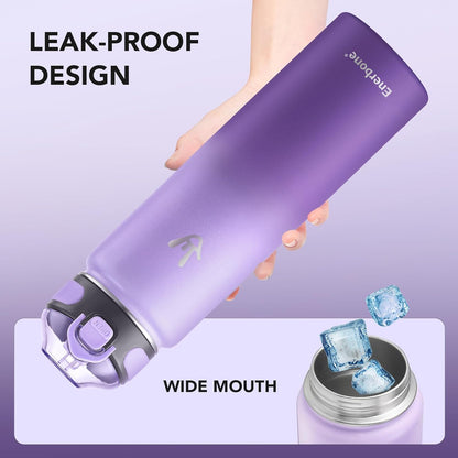 Enerbone 24 oz Insulated Water Bottle, Stainless Steel Bottle with Carrying Strap, Double-Wall Vacuum Insulation Design, Leakproof Sports Bottle with Straw, Keep Drinks Cold or Hot for Hours