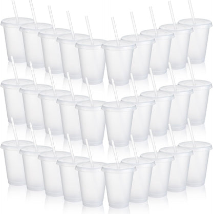 Sieral 30 Pack Cups with Lids and Straws Kids Tumbler with Straw Reusable Water Bottle Iced Coffee Travel Mug Adults Plastic Cups for Parties 16 oz (Candy Colors)