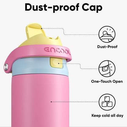 ENCOOL Leakproof Insulated Water Bottle with Straw Dual-Sip Water Bottle Bag-Safe Design for Work, Commute & Gym – Keeps Drinks Cold All Day, 24 oz, Lemonade Pink - Colors B