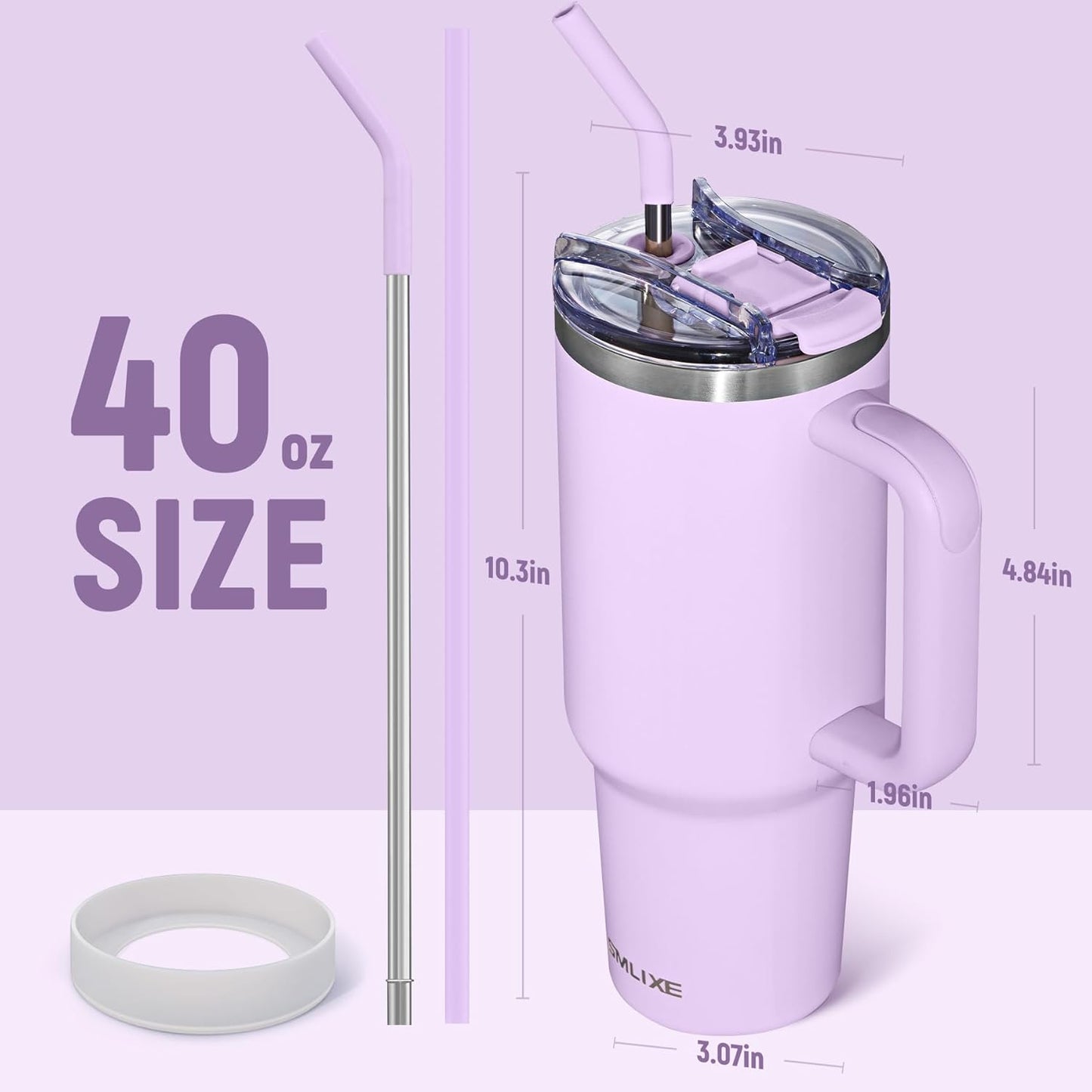 40 oz Tumbler with Handle and Straw Lid,Insulated Reusable Stainless Steel Water Bottle Travel Mug，Cupholder Friendly Double Wall Vacuum Sealed Cup (Black)