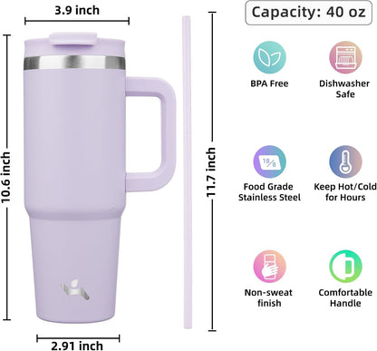 Konokyo 30 oz Tumbler with Handle and 2 Straws,2 in 1 Lid Insulated Water Bottle Stainless Steel Travel Coffee Mug,Sky