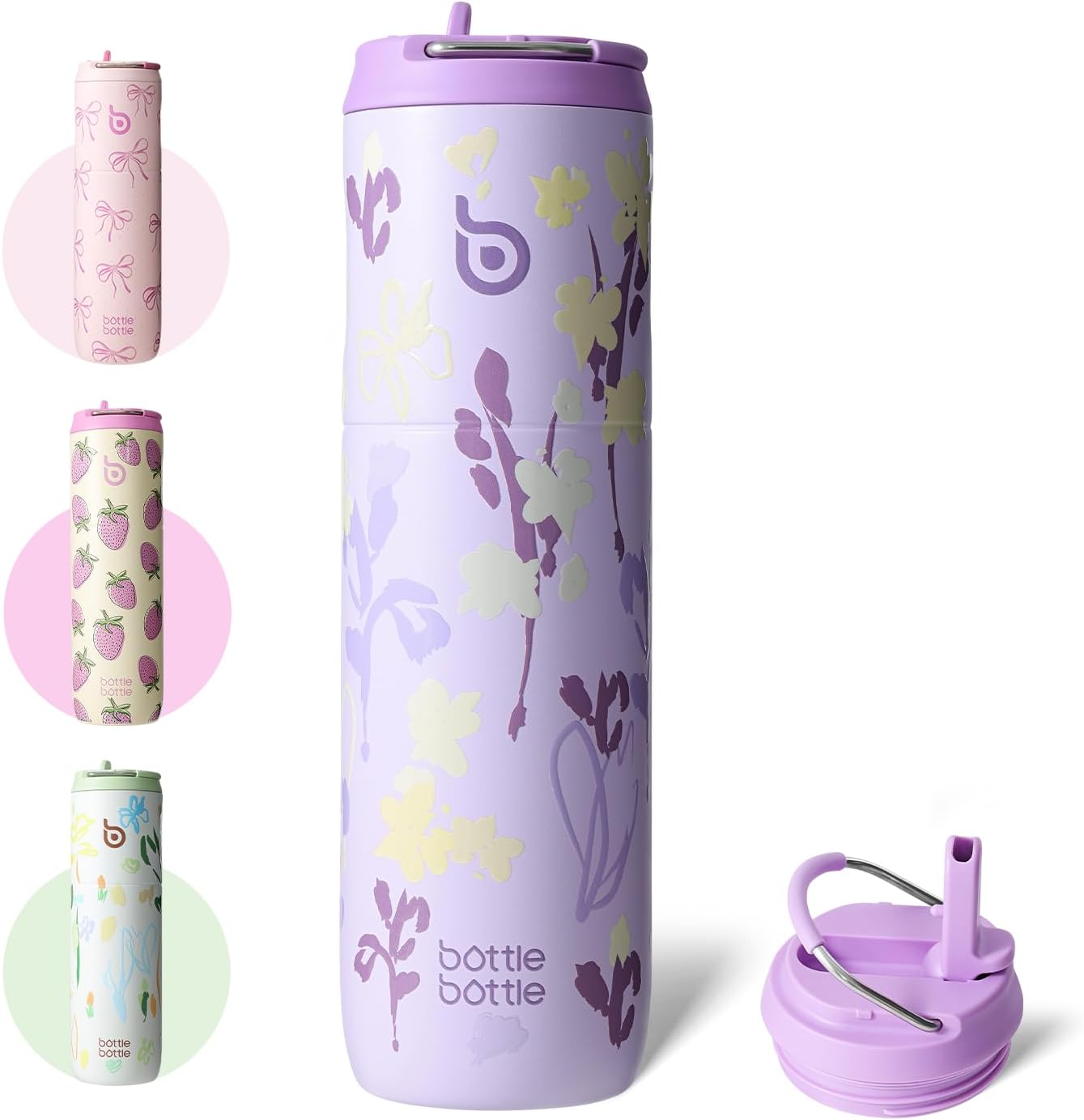 BOTTLE BOTTLE Insulated Water Bottle 24oz with Straw Lid and Handle for Sports Travel Gym Stainless Steel Water Bottles Double-Wall Vacuum Metal Leak Proof BPA-Free