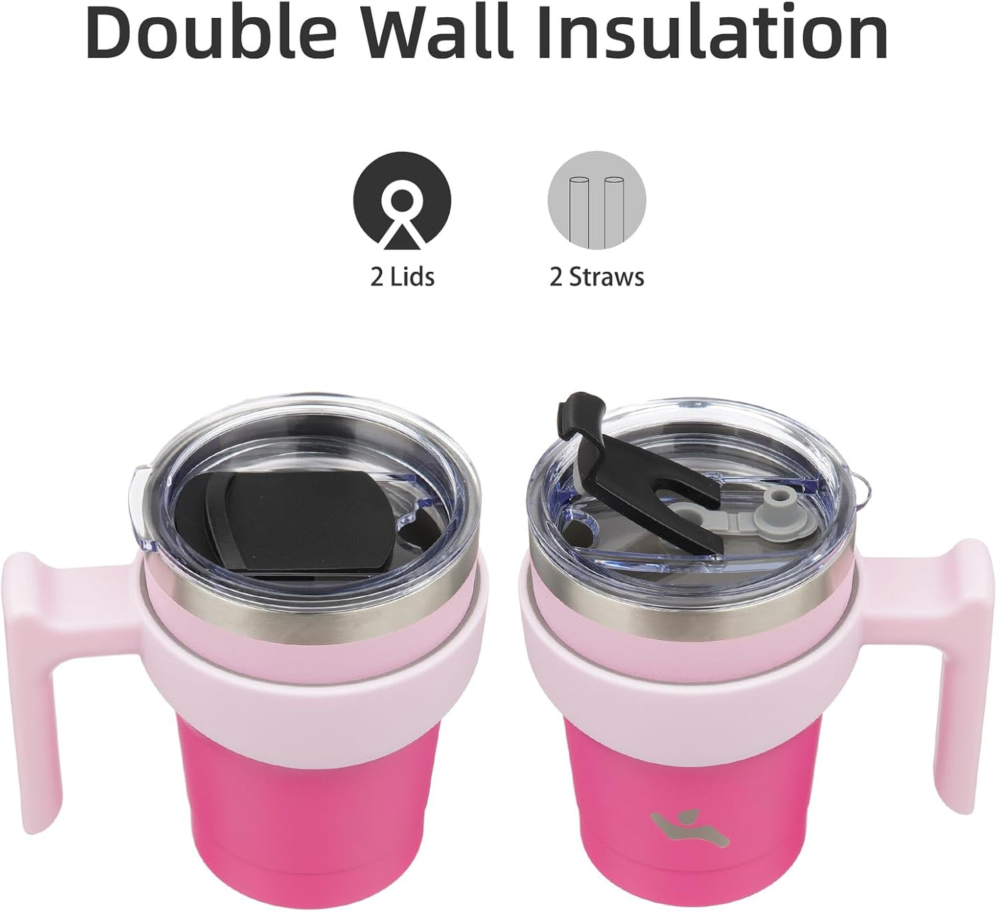 Konokyo 20 oz Tumbler with Handle and 2 Straw 2 Lid, Insulated Water Bottle Stainless Steel Vacuum Cup Reusable Travel Mug,Black
