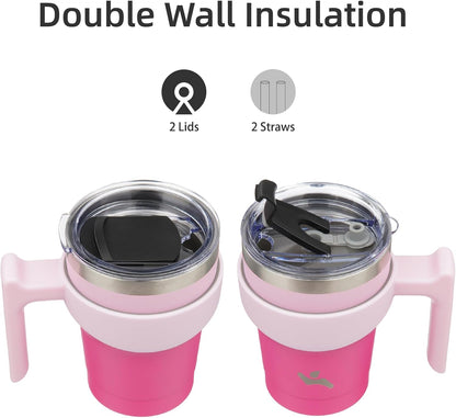 Konokyo 20 oz Tumbler with Handle and 2 Straw 2 Lid, Insulated Water Bottle Stainless Steel Vacuum Cup Reusable Travel Mug,Black