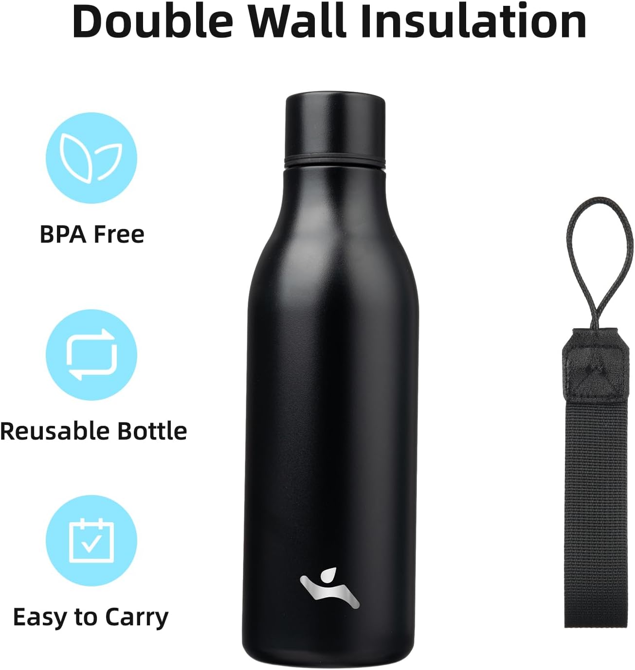 Konokyo Insulated Water Bottle with Strap,18 oz Double Wall Stainless Steel Vacuum Bottles Metal Water Flask,Macaron Green - Colors B