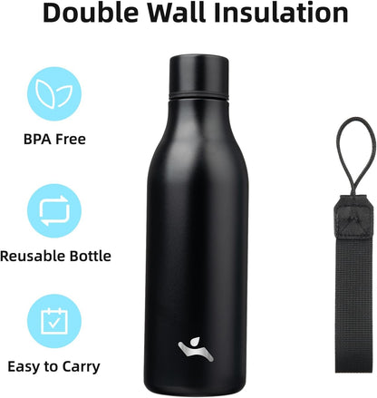 Konokyo Insulated Water Bottle with Strap,18 oz Double Wall Stainless Steel Vacuum Bottles Metal Water Flask,Macaron Green - Colors B