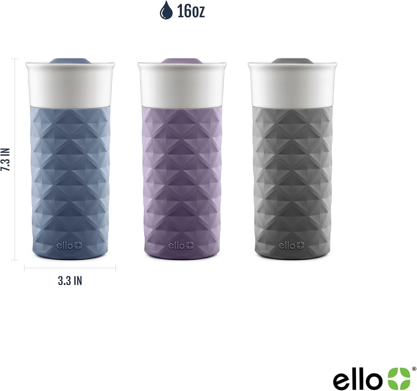 Ello Ogden Ceramic Travel Mug with Splash-Resistant Slider Lid and Protective Silicone Boot, Perfect for Coffee or Tea, BPA Free, Dishwasher Safe, Gray, 16 oz, 758-0438-040