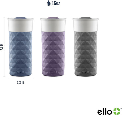 Ello Ogden Ceramic Travel Mug with Splash-Resistant Slider Lid and Protective Silicone Boot, Perfect for Coffee or Tea, BPA Free, Dishwasher Safe, Gray, 16 oz, 758-0438-040