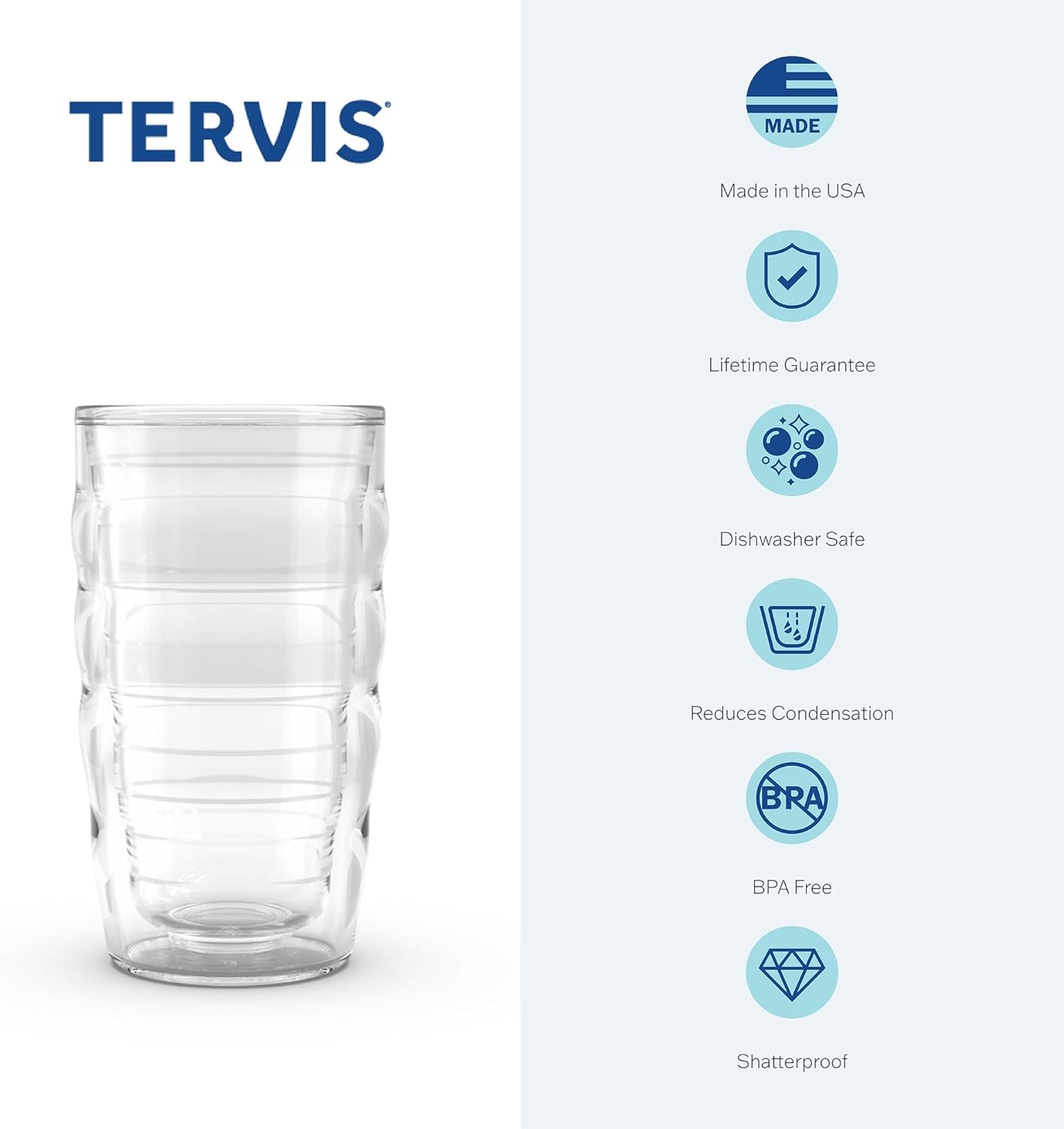 Tervis Clear & Colorful Tabletop Made in USA Double Walled Insulated Tumbler Travel Cup Keeps Drinks Cold & Hot, 16oz Mug, Clear