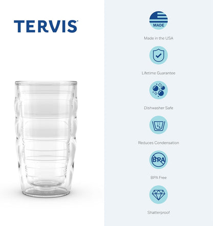 Tervis Clear & Colorful Tabletop Made in USA Double Walled Insulated Tumbler Travel Cup Keeps Drinks Cold & Hot, 16oz Mug, Clear