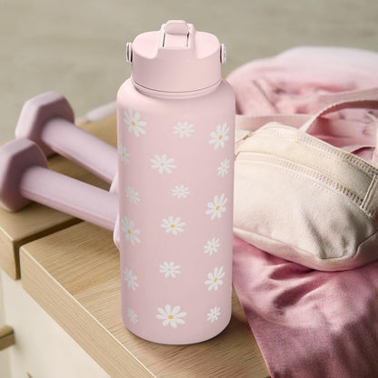 SANDJEST Pickleball Gift for Women, Water Bottle Stainless Steel 32oz with Lid & Straw, Sport Insulated Bottles Gifts for Girls Friends Teens Birthday Christmas