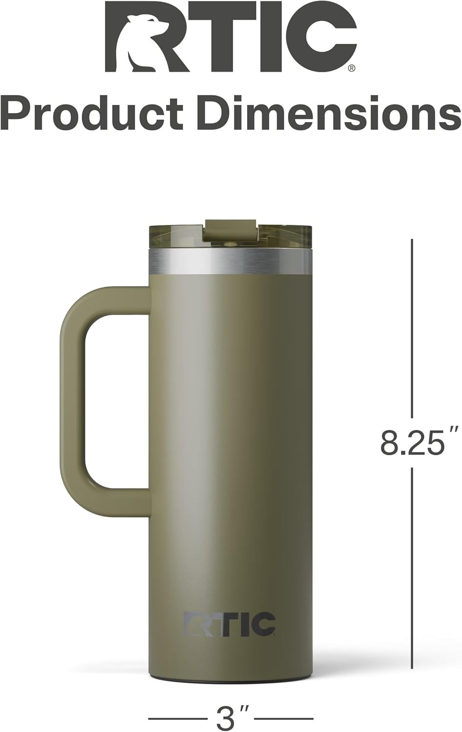 RTIC 20oz Road Trip Travel Mug with Lid and Handle, Ceramic Lined, Insulated, Stainless Steel, Metal, Double Wall Vacuum-Insulation, Portable Coffee, Tea Cup for Hot and Cold Drink, Black