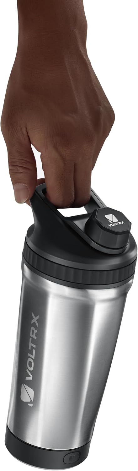 VOLTRX ChillMix Shaker Bottle Insulated Stainless Steel - USB C Rechargeable Electric Protein Shake Mixer, Shaker Cups for Protein Shakes and Meal Replacement, Chrome Steel, 16 oz