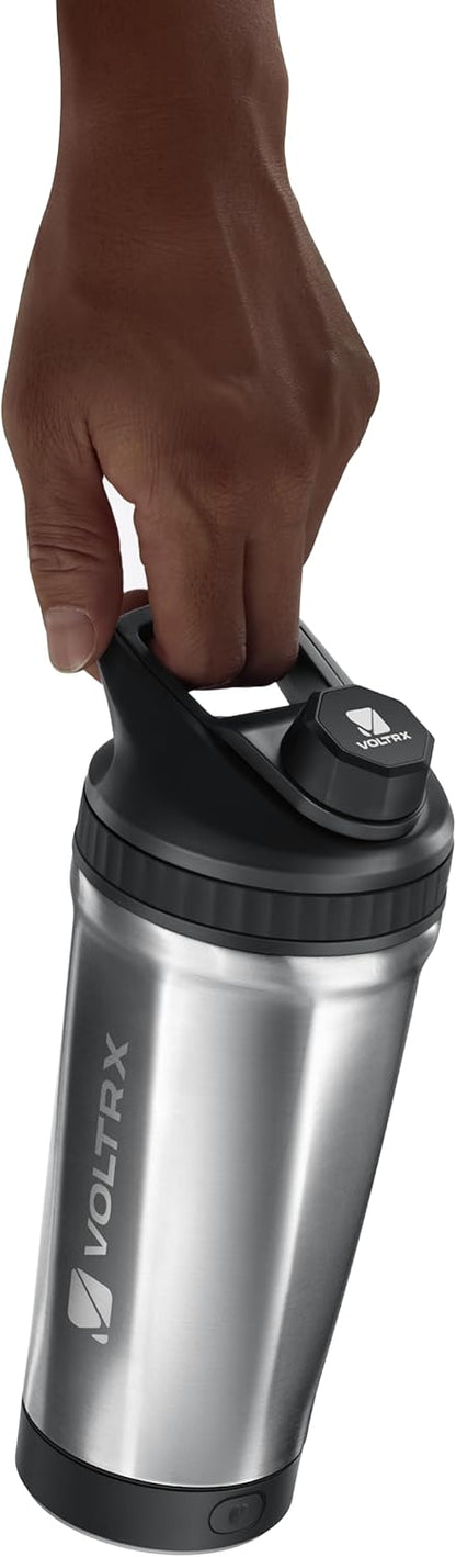 VOLTRX ChillMix Shaker Bottle Insulated Stainless Steel - USB C Rechargeable Electric Protein Shake Mixer, Shaker Cups for Protein Shakes and Meal Replacement, Chrome Steel, 16 oz