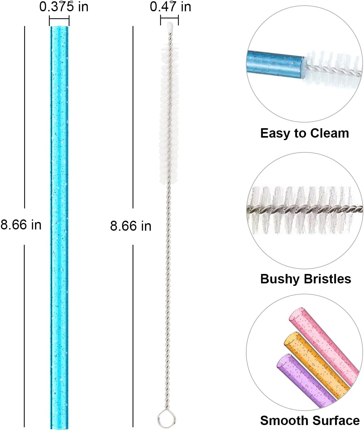 Replacement Straw Compatible with Stanley 40 oz 30 oz Cup Tumbler, 6 Pack Reusable Straw with Cleaning Brush, Plastic, Clear