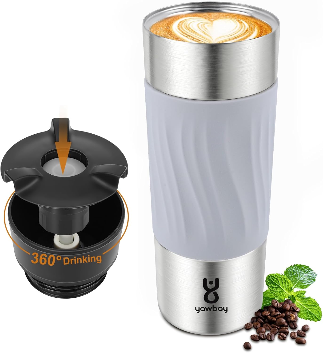 Travel Coffee Mug with 360°Lid, Travel Coffee Tumbler 16 oz Leak Proof, Stainless Steel Insulated Travel Mugs for Hot and Cold Spill Proof Leak Proof (Purple)