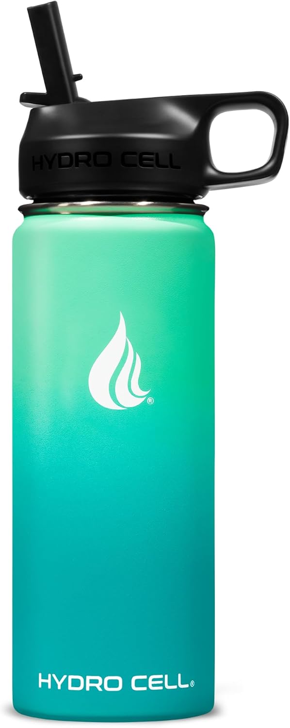 HYDRO CELL Stainless Steel Insulated Water Bottle with Straw - For Cold & Hot Drinks - Metal Vacuum Flask with Screw Cap and Modern Leakproof Sport Thermos for Adults (Neon 18oz)