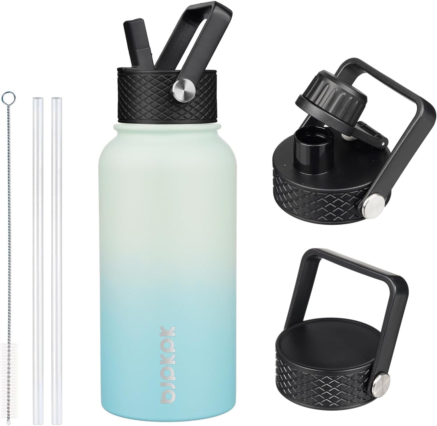 BJPKPK Insulated Water Bottles with Straw Lid, 40oz Stainless Steel Water Bottles with 3 Lids, BPA Free Leakproof Thermo, Tumblers, Cups for Sports, Gym- Midnight - Colors B