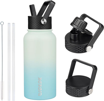 BJPKPK Insulated Water Bottles with Straw Lid, 40oz Stainless Steel Water Bottles with 3 Lids, BPA Free Leakproof Thermo, Tumblers, Cups for Sports, Gym- Midnight - Colors B
