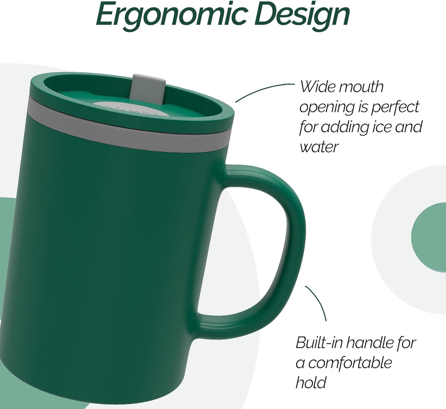 Copco Iconic 16oz Double Wall Insulated Desk Mug with Lid & Handle, Set of 2, BPA-Free Reusable Plastic, Spill-Resistant, Microwave & Dishwasher Safe, Wide Mouth (Grey)