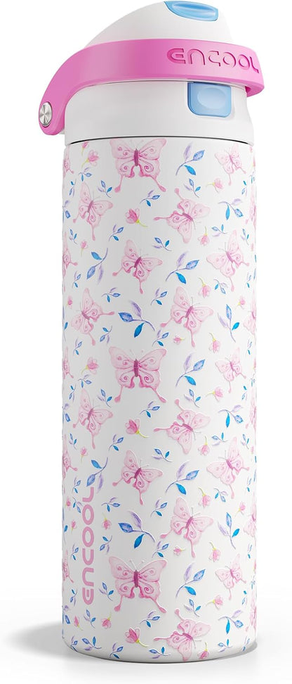 ENCOOL Leakproof Insulated Water Bottle with Straw Dual-Sip Water Bottle Bag-Safe Design for Work, Commute & Gym – Keeps Drinks Cold All Day, 24 oz, Lemonade Pink - Colors B
