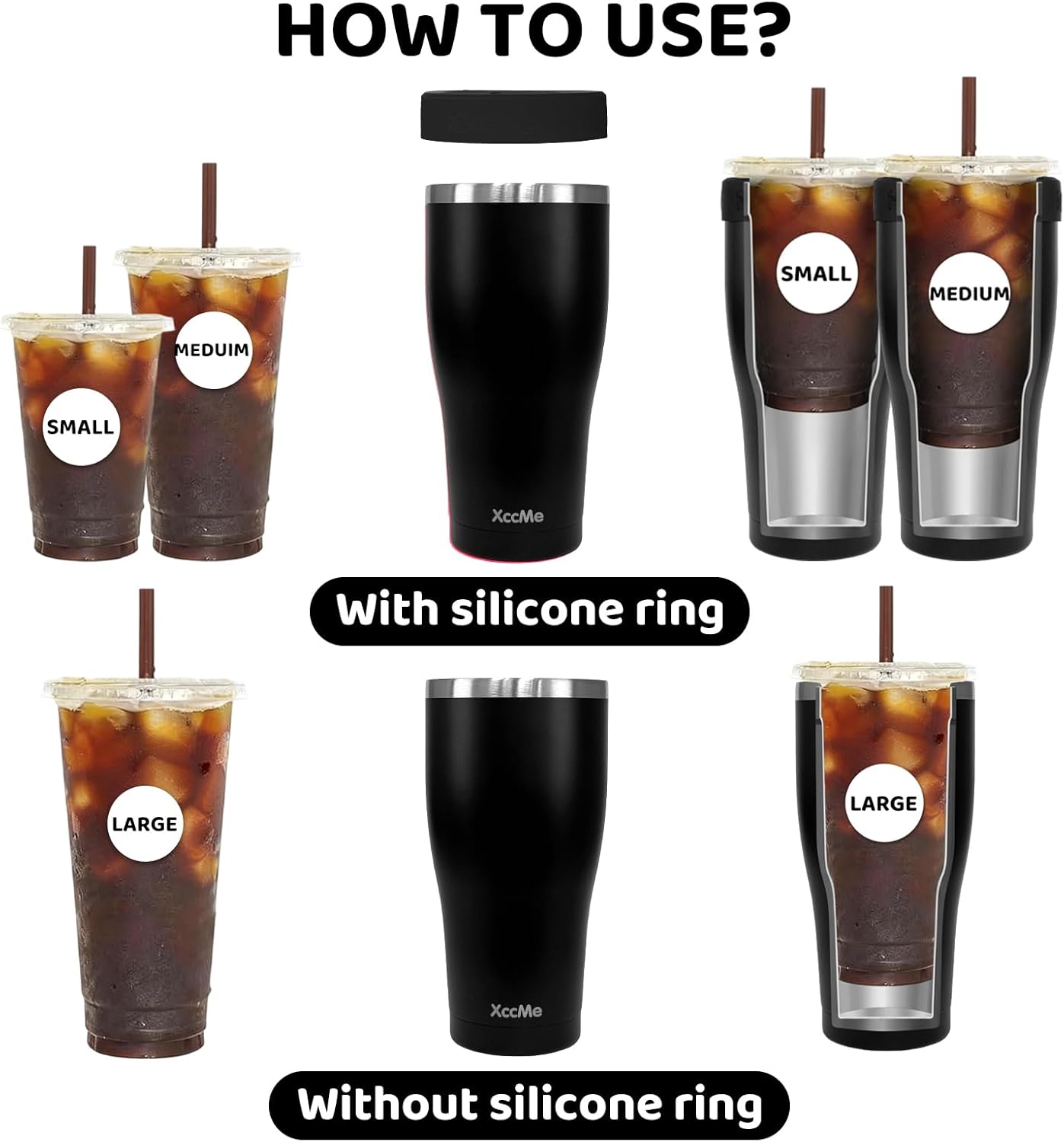 Universal Iced Coffee Sleeve,32oz Double Wall Stainless Steel Insulator Fits 16-32oz Starbucks/Dunkin/McDonalds Cups,Reusable Iced Coffee Cup Holder,Leak-Proof Tumbler for Hot,Cold Drink