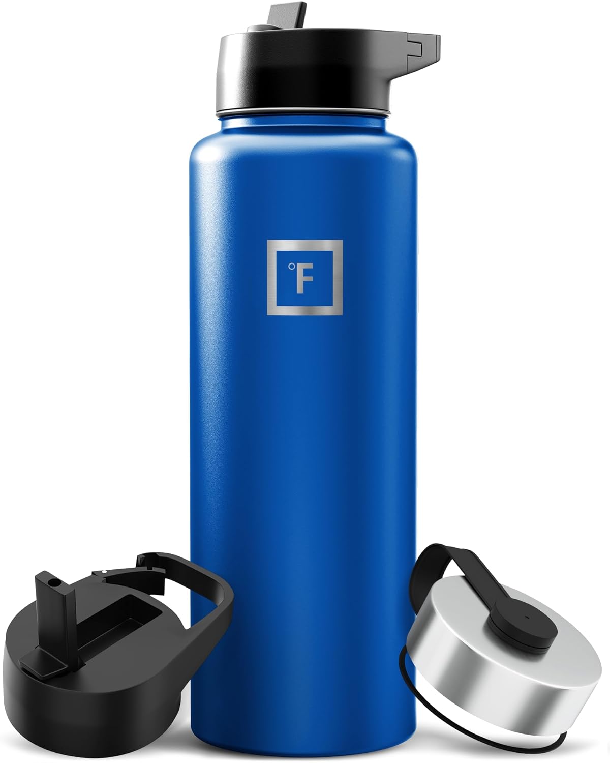 IRON °FLASK Camping & Hiking Hydration Flask with Straw, Wide Mouth Insulated Stainless Steel Sports Water Bottle - 40 oz Midnight Black