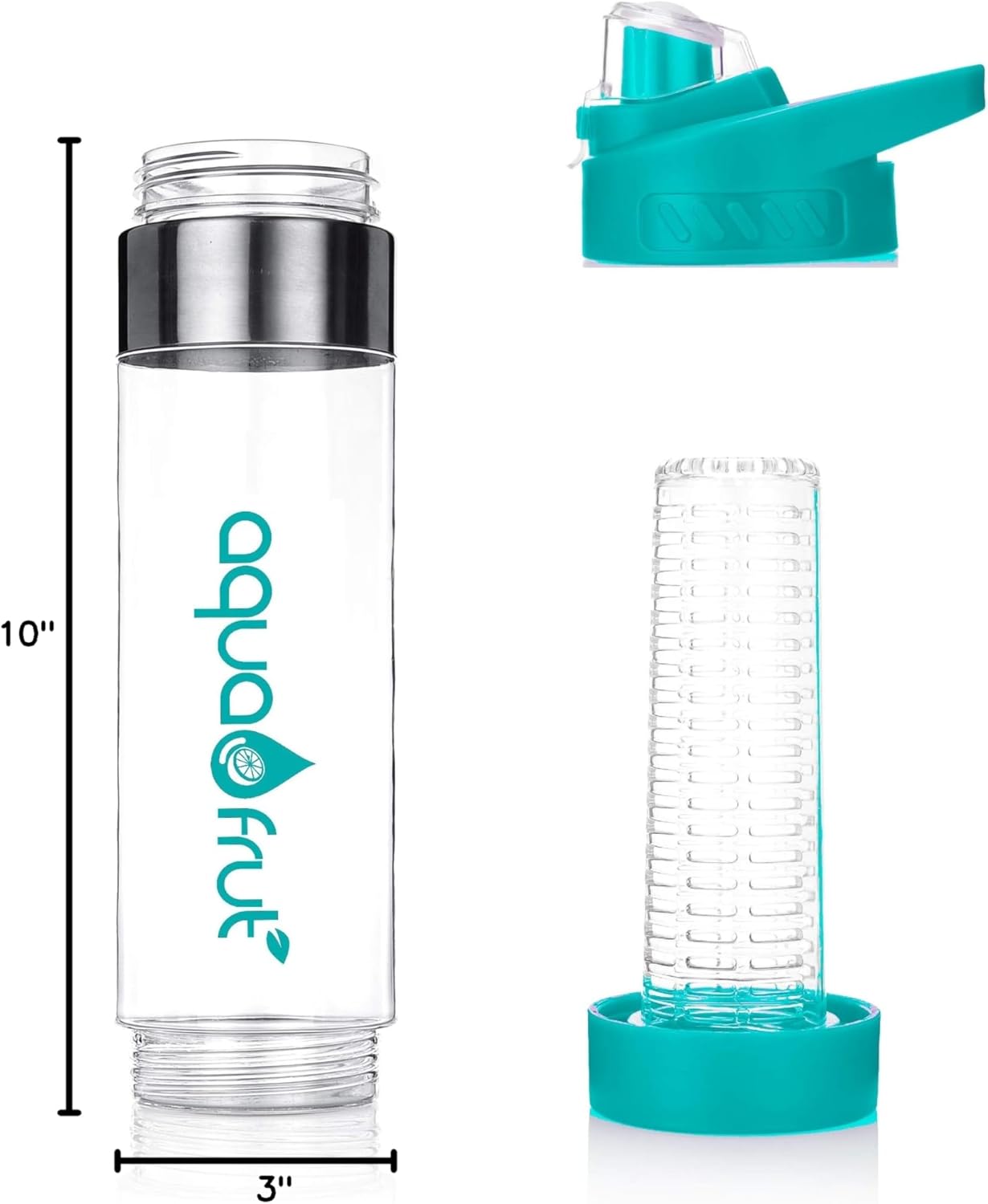 NEW AquaFrut Bottom Loading Fruit Infuser Water Bottle - BPA Free Tritan Plastic - Leak Proof - 24 OZ - Infusion Recipe eBook (Purple)